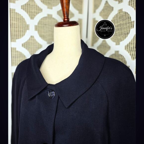 Jones NY Navy Blue Two Button 3/4 Raglan Cuffed Sleeve Long Jacket Size 14 - Picture 2 of 12